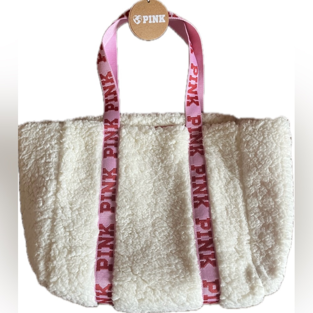 PINK Victoria's Secret Pink and Ivory Cozy Sherpa Tote. New with tags